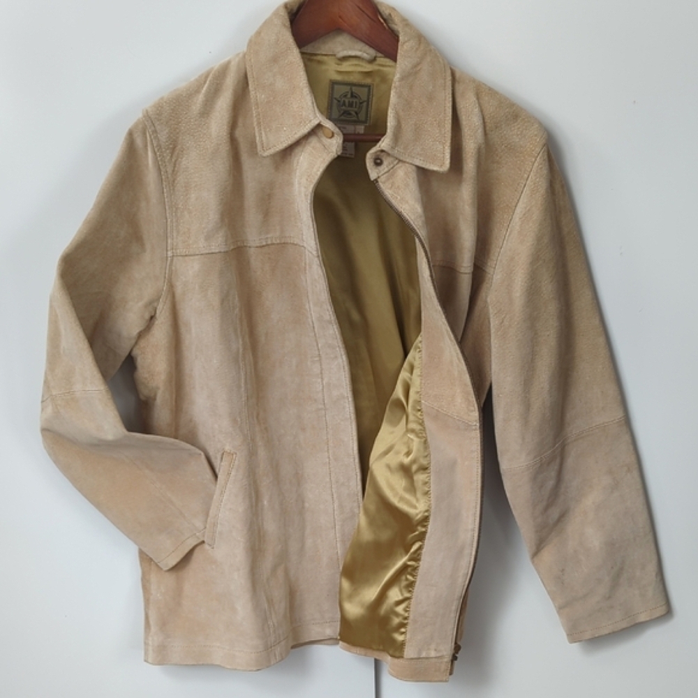 AMI Beige Suede Leather Jacket